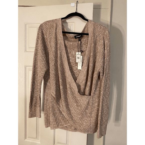 Express NWT Wrap Sweater Size Large, Taupe/Pink Color, Retails $59 - Picture 1 of 4
